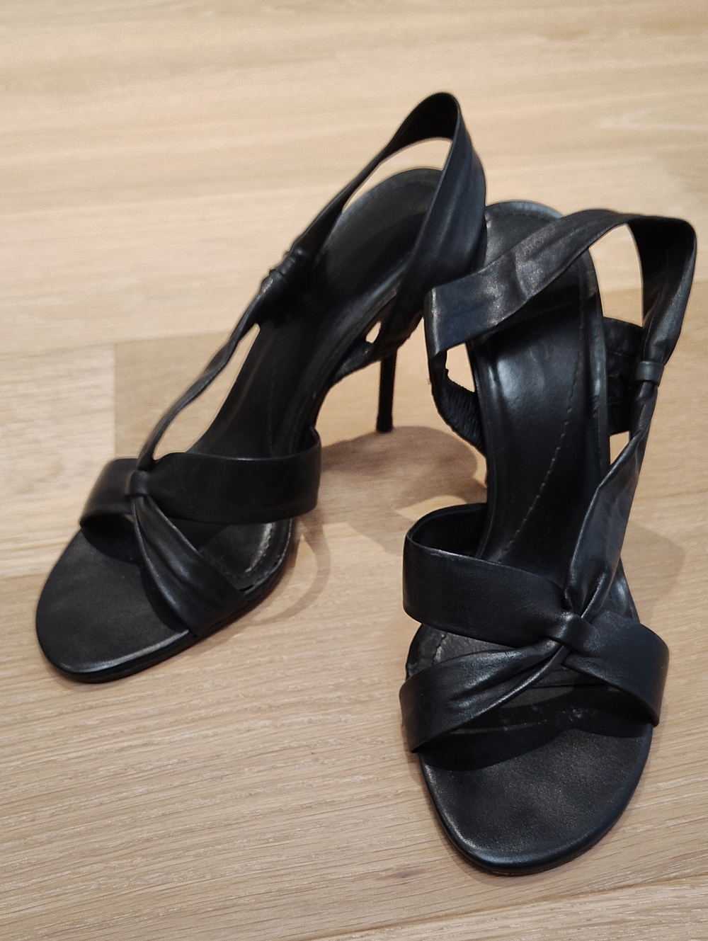 Aldo Black Leather Knot-Front Stiletto Sandals